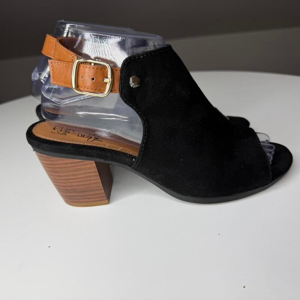 Eurosoft‎ by Sofft Black Suede Peep Toe Heels Boho Suede comfort quiet luxury